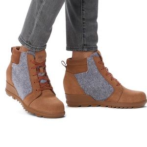 Sorel Evie Wedge Boots Camel/Grey Womens Sz 10 NEW